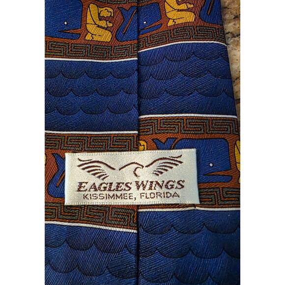 Eagles‎ Wings Mens Christian Necktie Blue 100% Silk Jonah & Whale - Picture 3 of 4